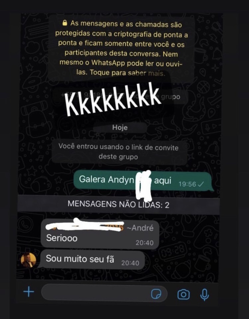 Mensagem de aluno dizendo que é fã do trabalho de AndyN