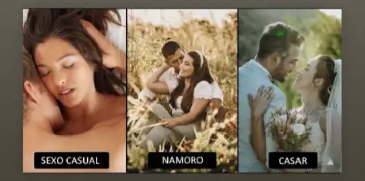 Imagem mostrando sexo casual, namoro e casamento como objetivos de relacionamento